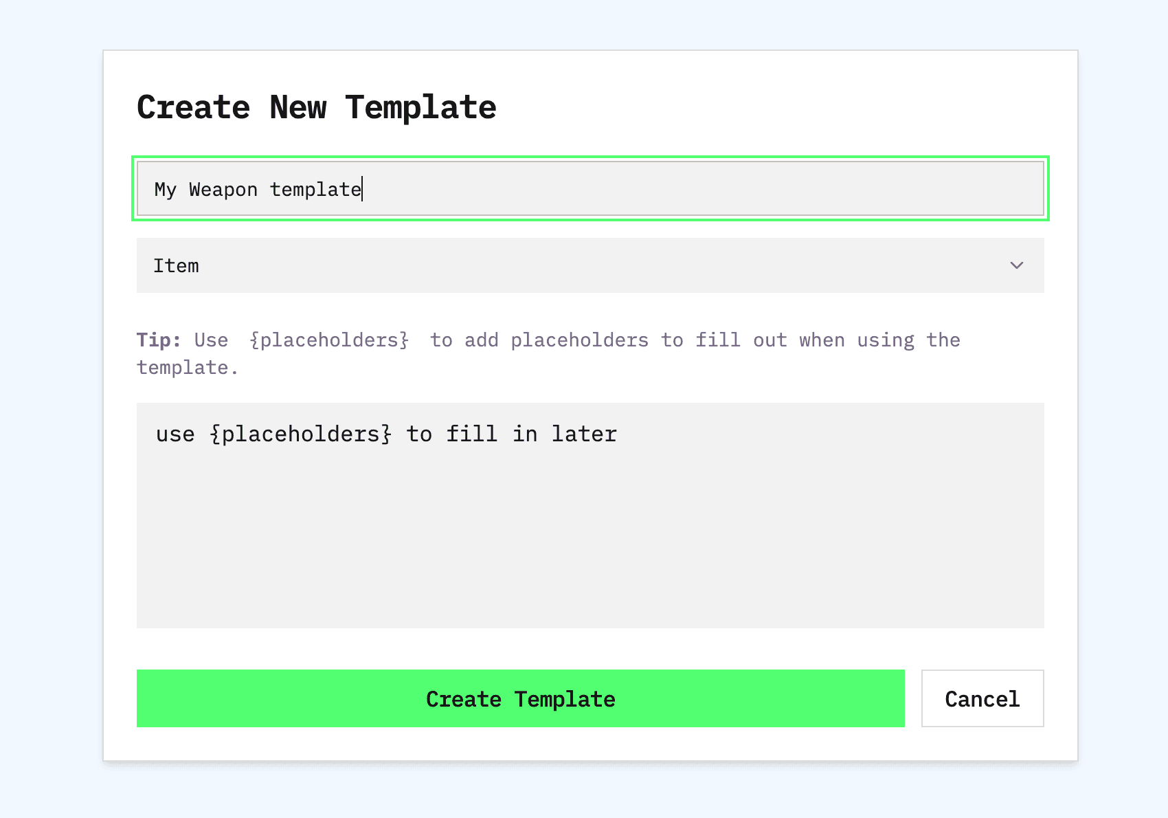 Create template form