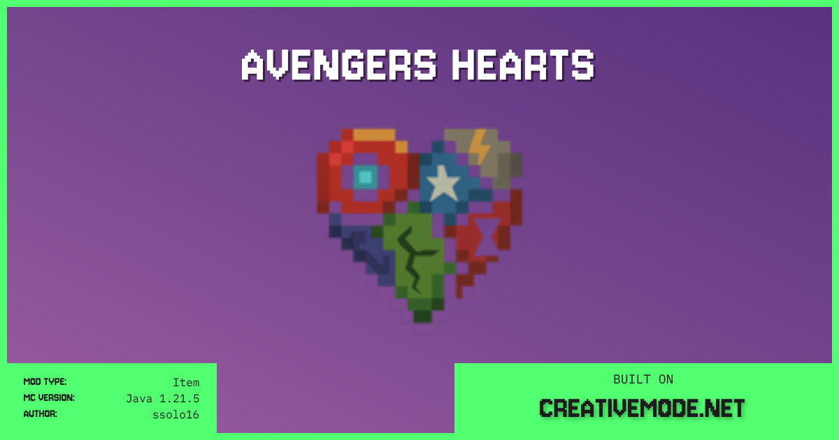 Avengers Hearts | Free Java 1.21.5 Mod | CreativeMode