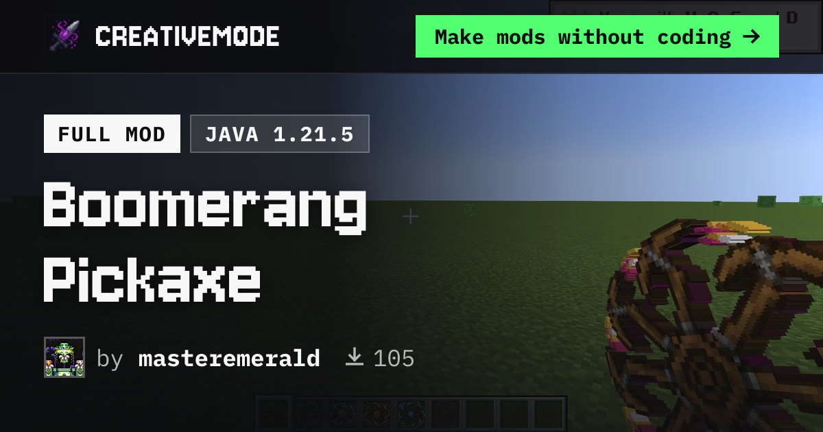Boomerang Pickaxe | Free Java 1.21.5 Mod | CreativeMode