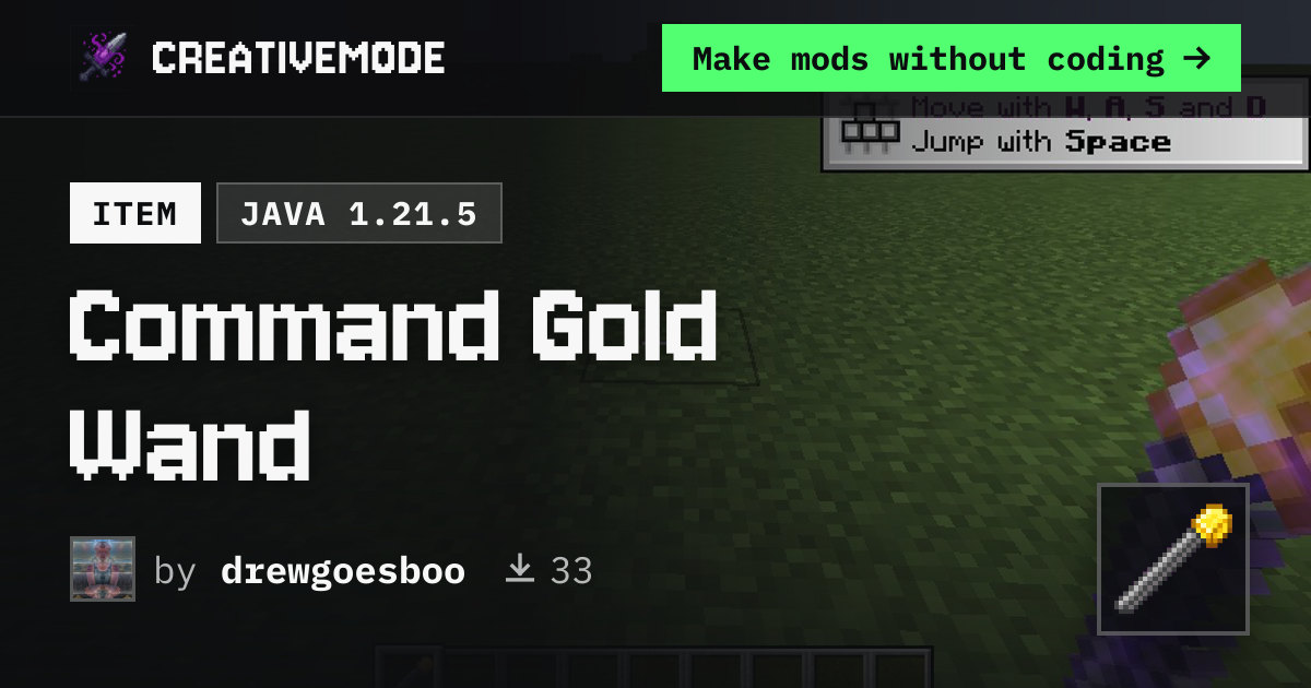 Command Gold Wand | Free Java 1.21.5 Mod | CreativeMode