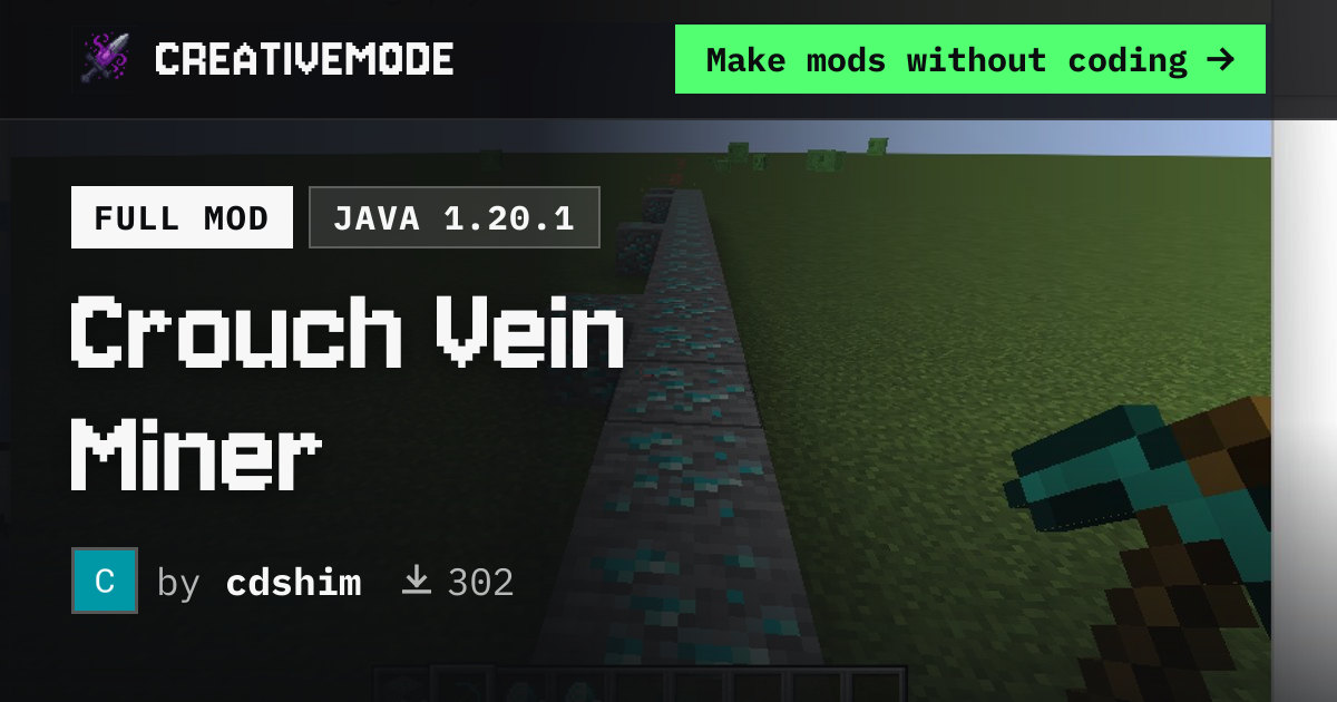 Crouch Vein Miner | Free Java 1.20.1 Mod | CreativeMode