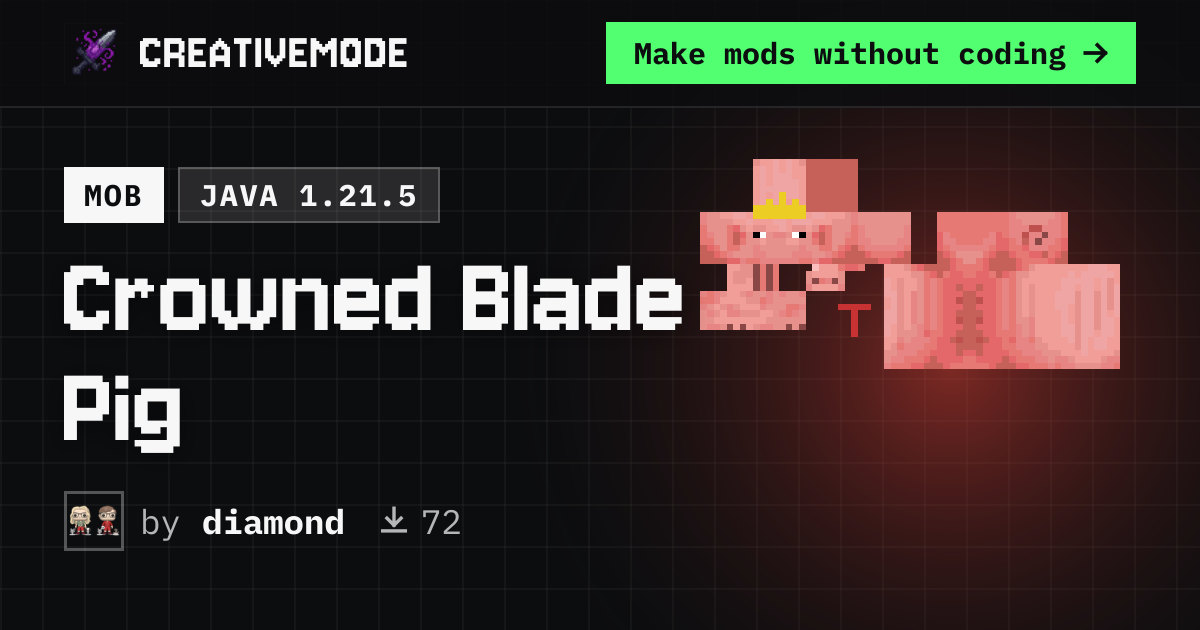 Crowned Blade Pig | Free Java 1.21.5 Mod | CreativeMode