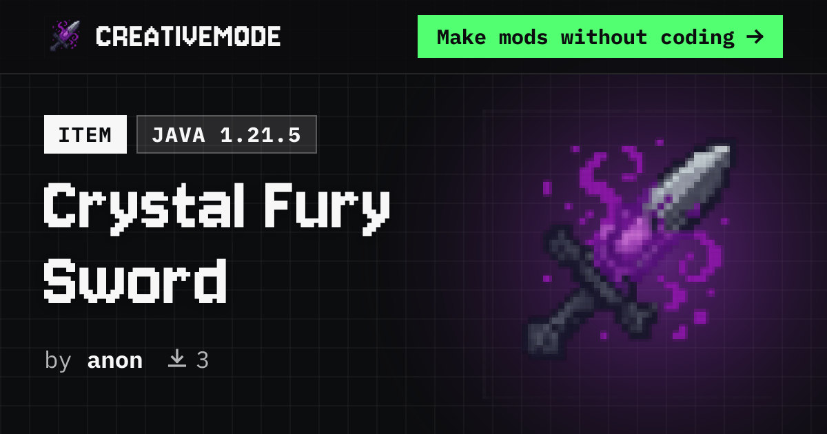 Crystal Fury Sword | Free Java 1.21.5 Mod | CreativeMode