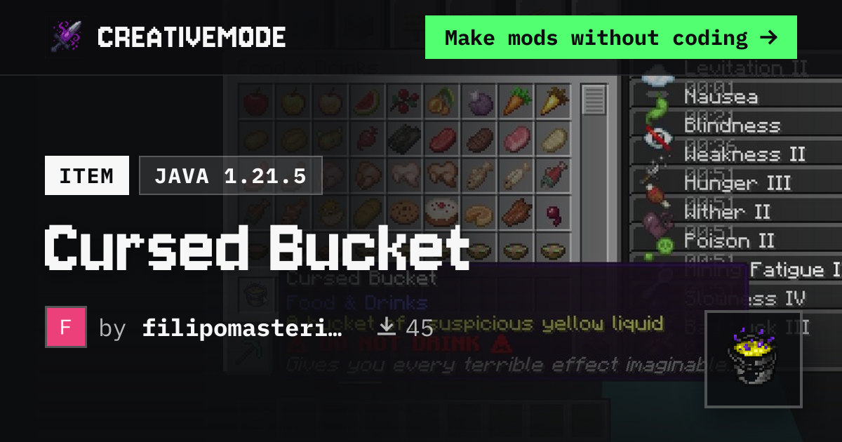 Cursed Bucket | Free Java 1.21.5 Mod | CreativeMode