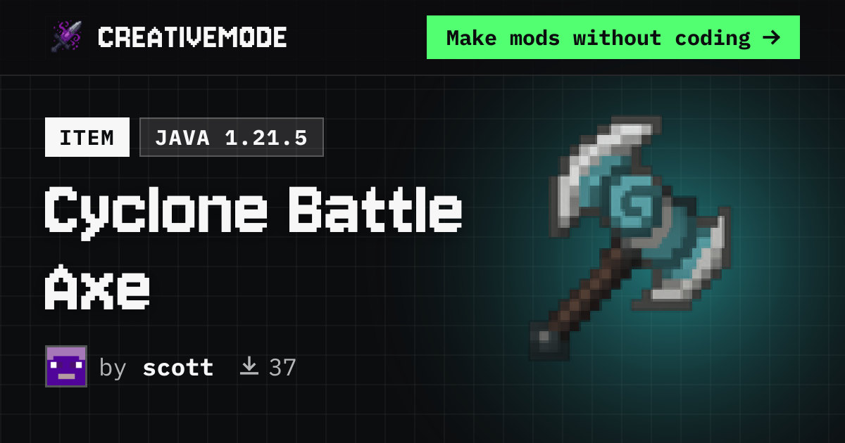 Cyclone Battle Axe | Free Java 1.21.5 Mod | CreativeMode
