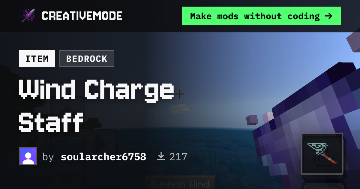 Wind Charge Staff | Free Bedrock Addon | CreativeMode