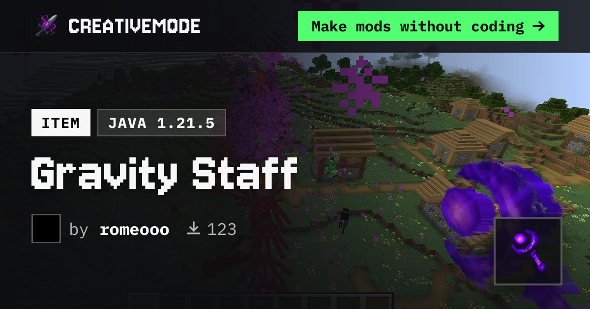 Gravity Staff | Free Java 1.21.5 Mod | CreativeMode