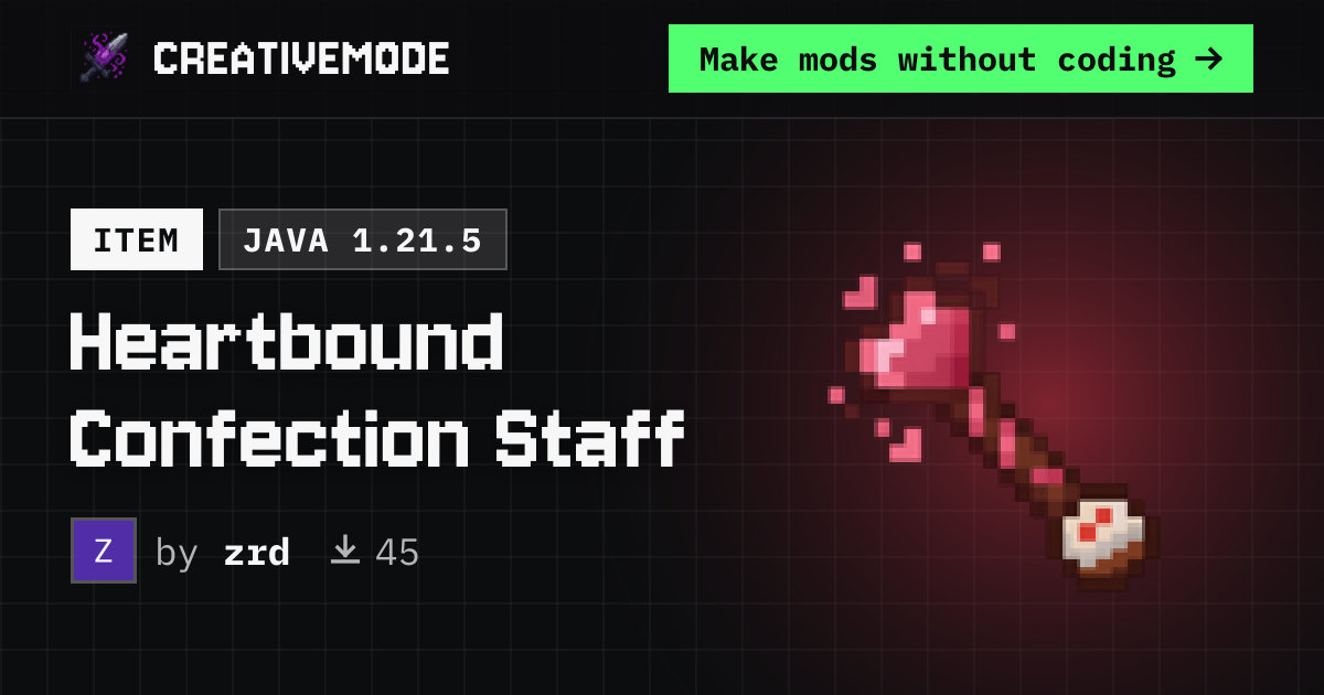 Heartbound Confection Staff | Free Java 1.21.5 Mod | CreativeMode