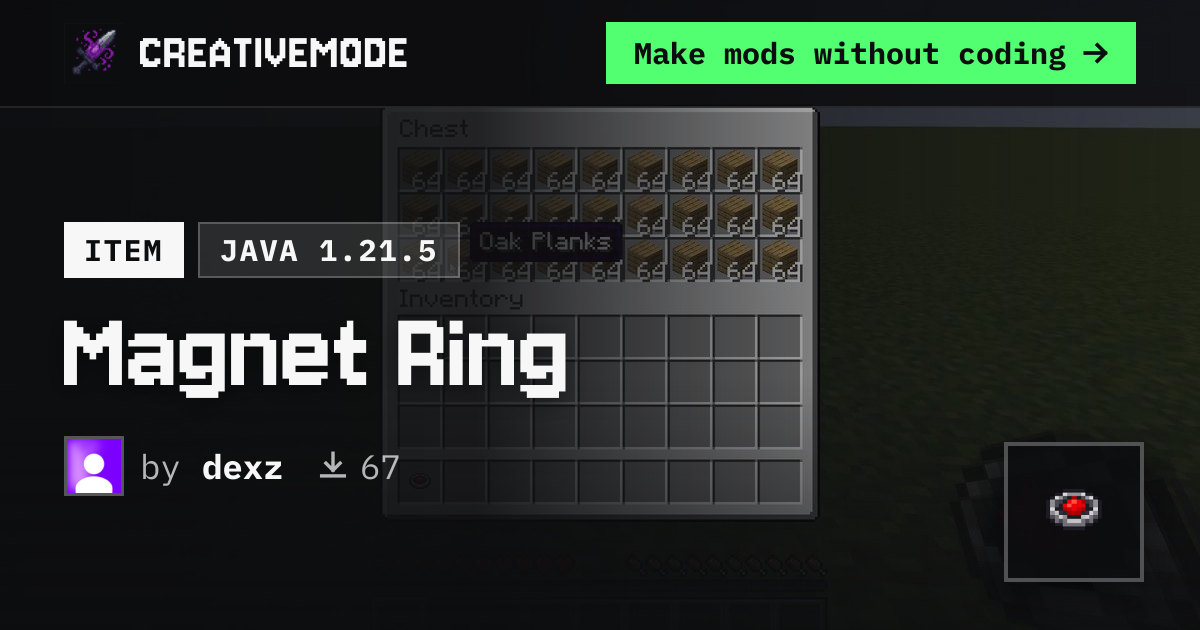 Magnet Ring | Free Java 1.21.5 Mod | CreativeMode