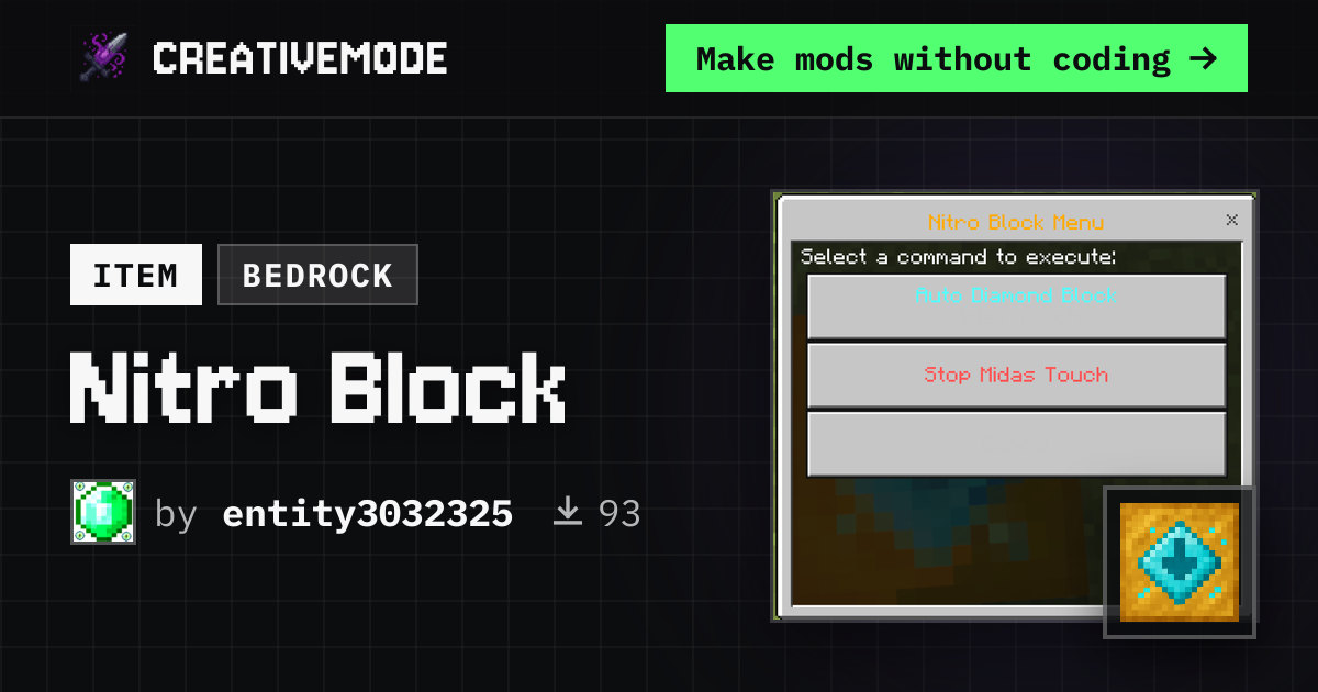 Nitro Block | Free Bedrock Addon | CreativeMode