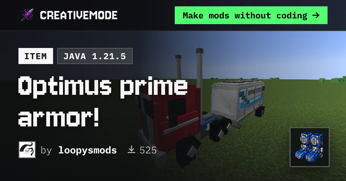 Optimus prime armor! | Free Java 1.21.5 Mod | CreativeMode