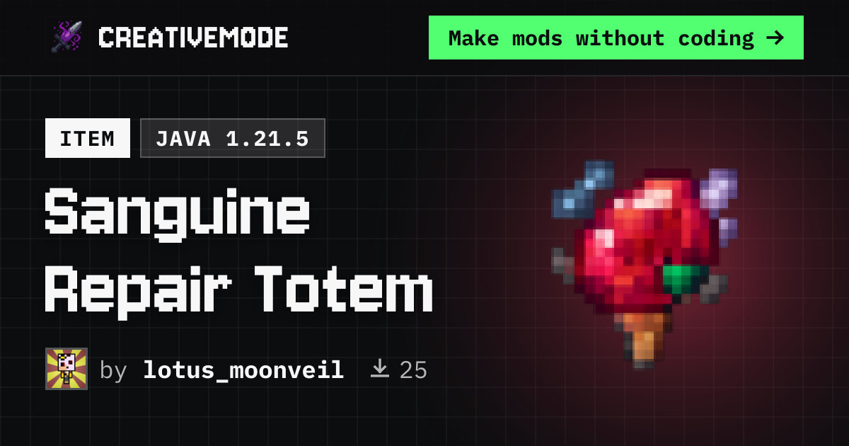 Sanguine Repair Totem | Free Java 1.21.5 Mod | CreativeMode