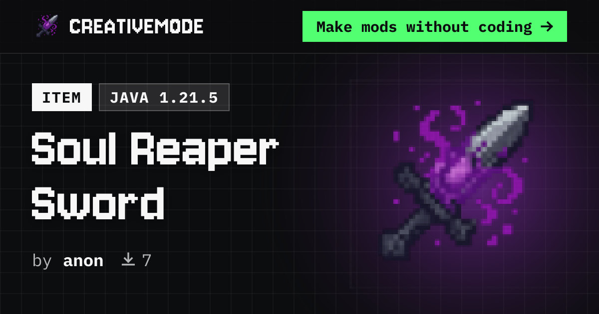 Soul Reaper Sword | Free Java 1.21.5 Mod | CreativeMode