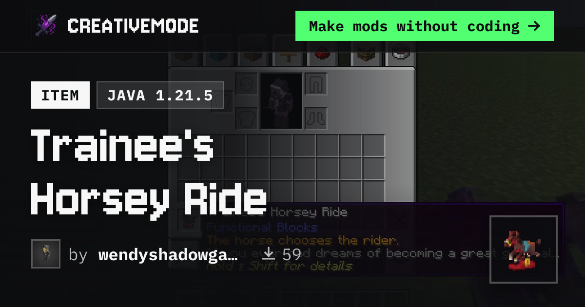 Trainee's Horsey Ride | Free Java 1.21.5 Mod | CreativeMode